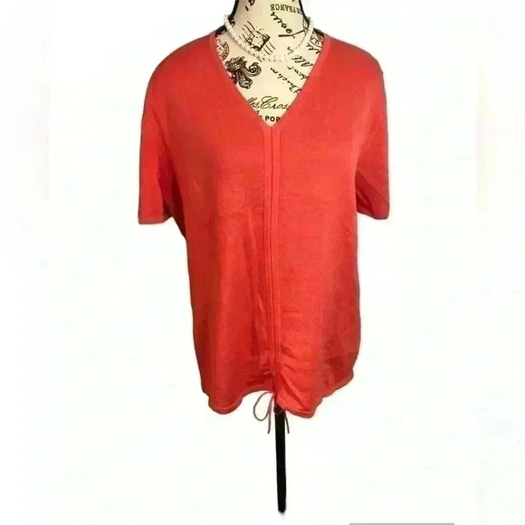 Randolph Duke The Look Silk Blend Orange Blouse  Large S/S drawstring bottom - Picture 1 of 4